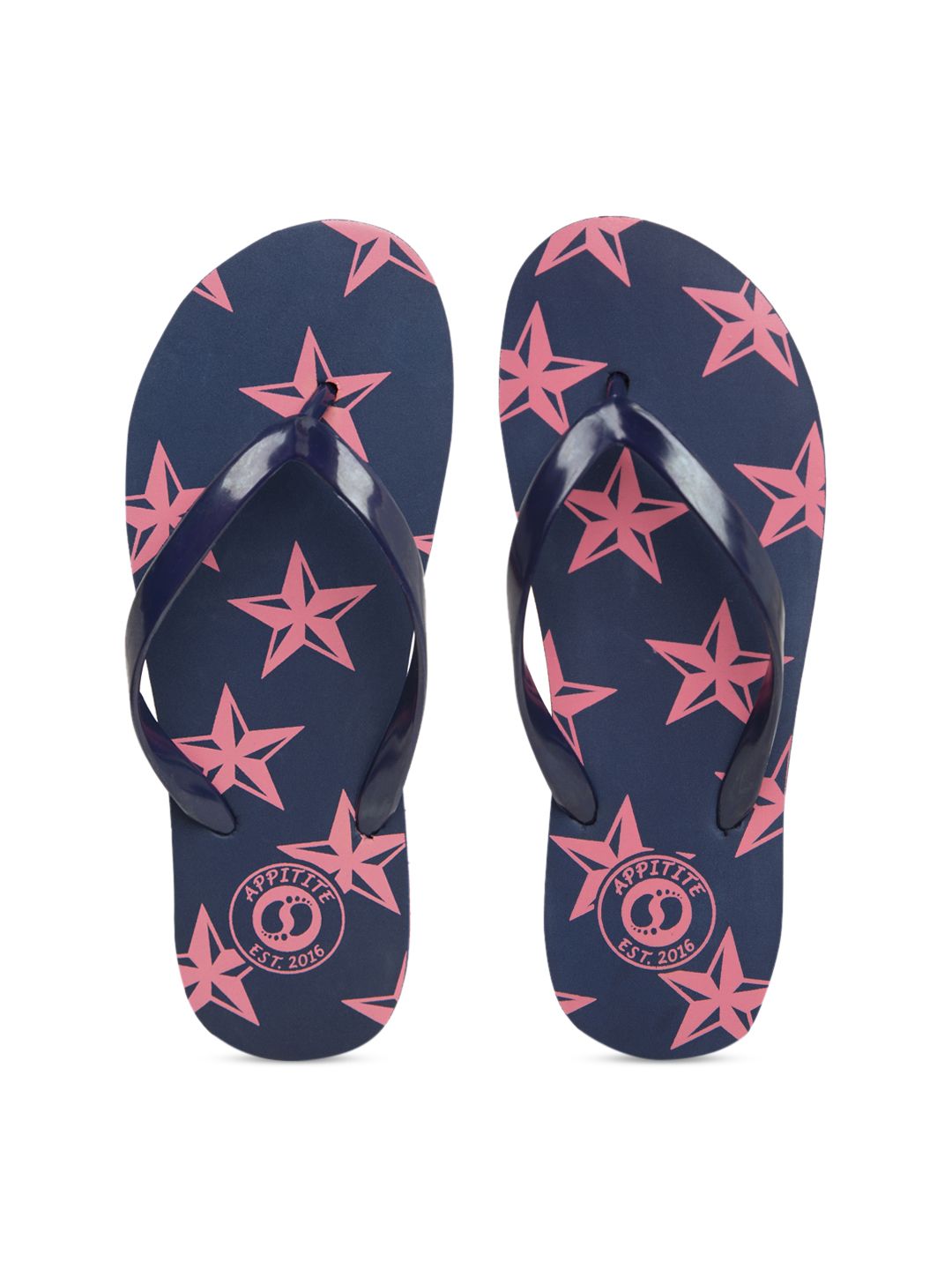 APPITITE Women Blue & Pink Printed Rubber Thong Flip-Flops Price in India