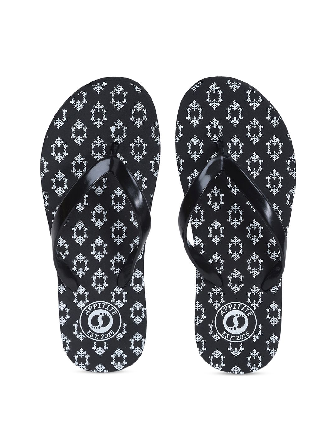 APPITITE Women Black & White Printed Rubber Thong Flip-Flops Price in India