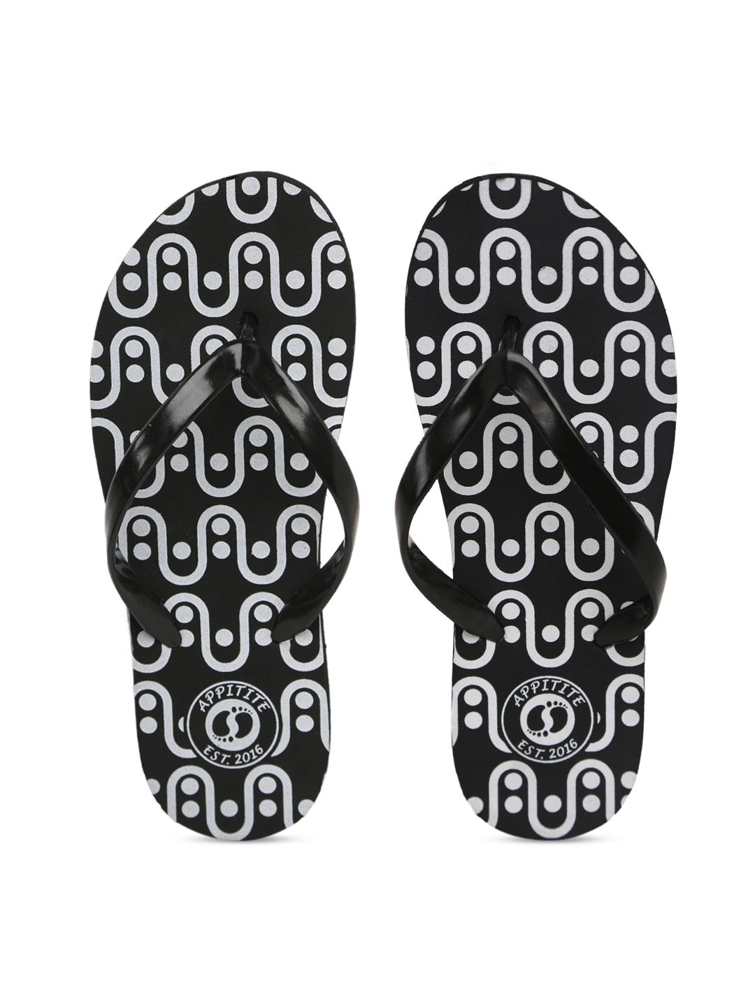 APPITITE Women Black & White Printed Rubber Thong Flip-Flops Price in India