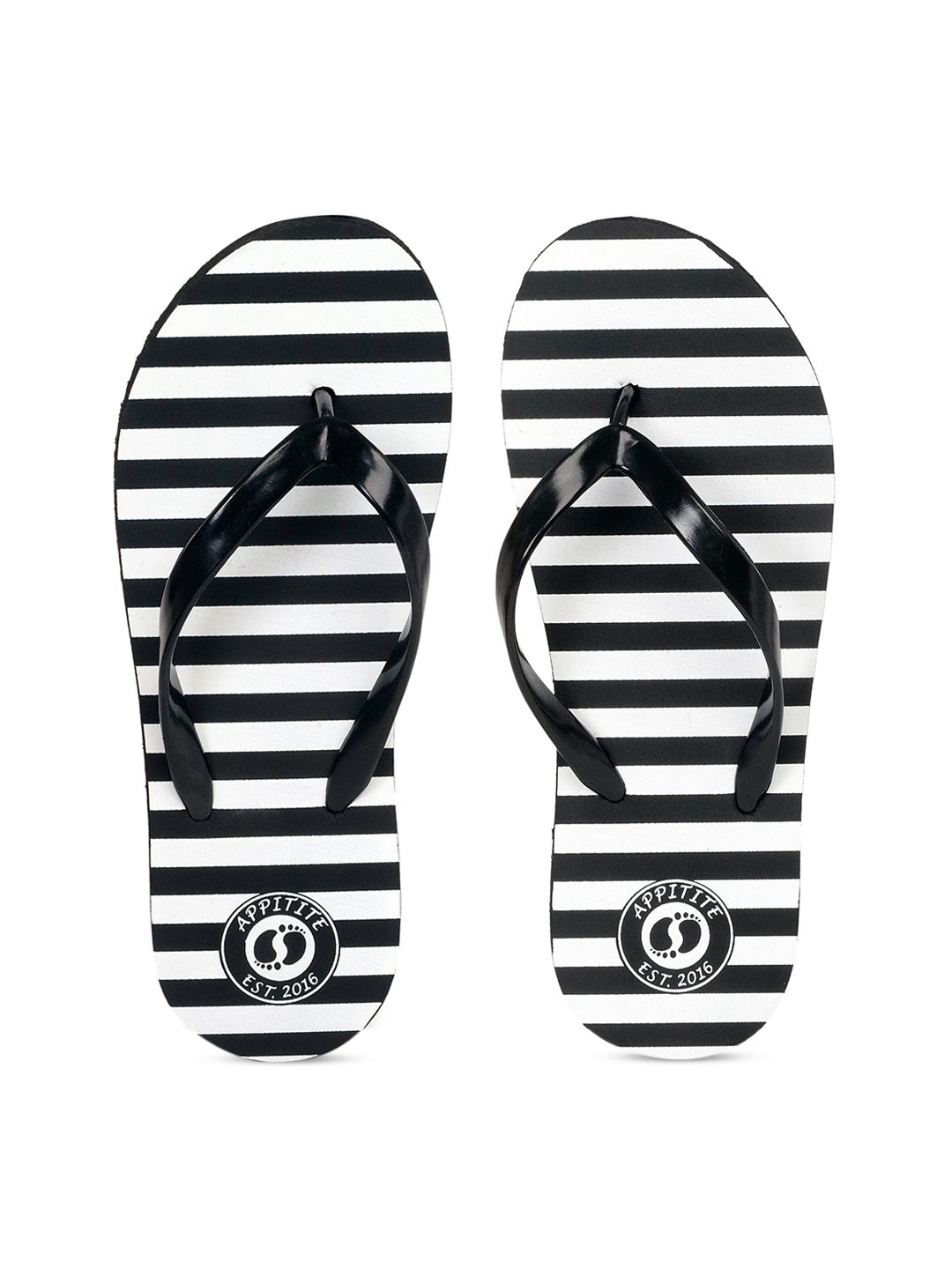 APPITITE Women Black & White Printed Rubber Thong Flip-Flops Price in India