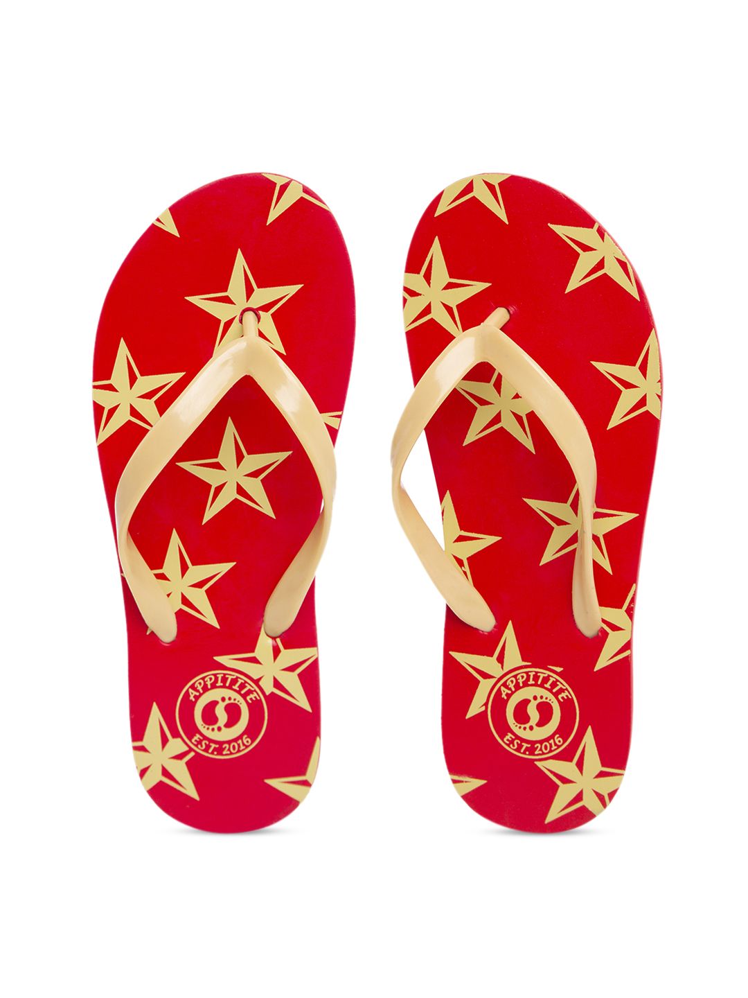 APPITITE Women Red & Gold-Toned Printed Rubber Thong Flip-Flops Price in India