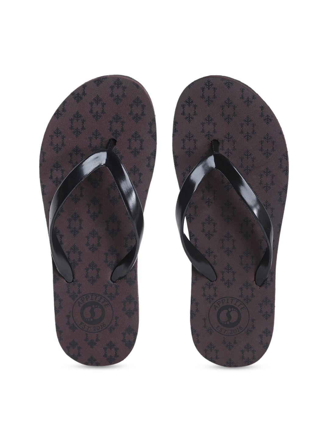 APPITITE Women Brown & Black Printed Rubber Thong Flip-Flops Price in India