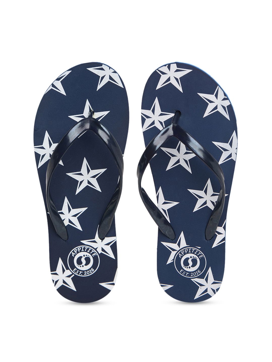 APPITITE Women Blue & White Printed Rubber Thong Flip-Flops Price in India