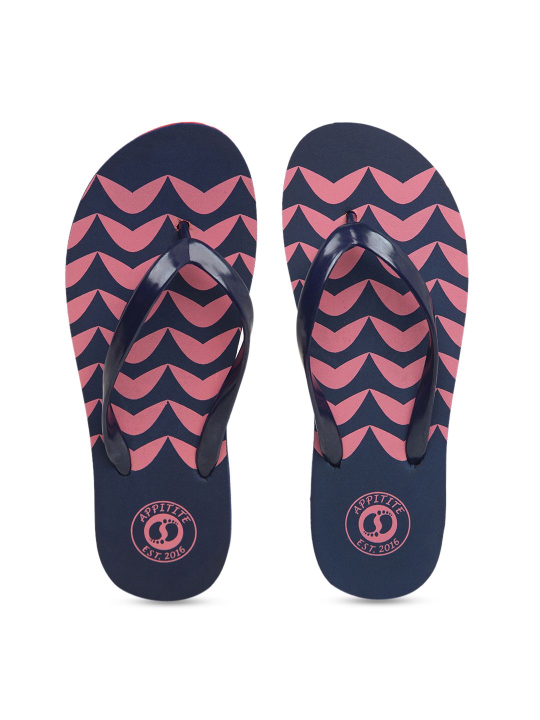 APPITITE Women Blue & Pink Printed Rubber Thong Flip-Flops Price in India