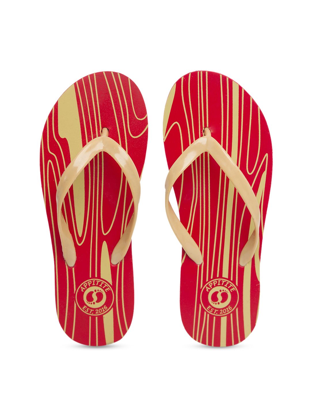 APPITITE Women Red & Gold-Toned Printed Rubber Thong Flip-Flops Price in India