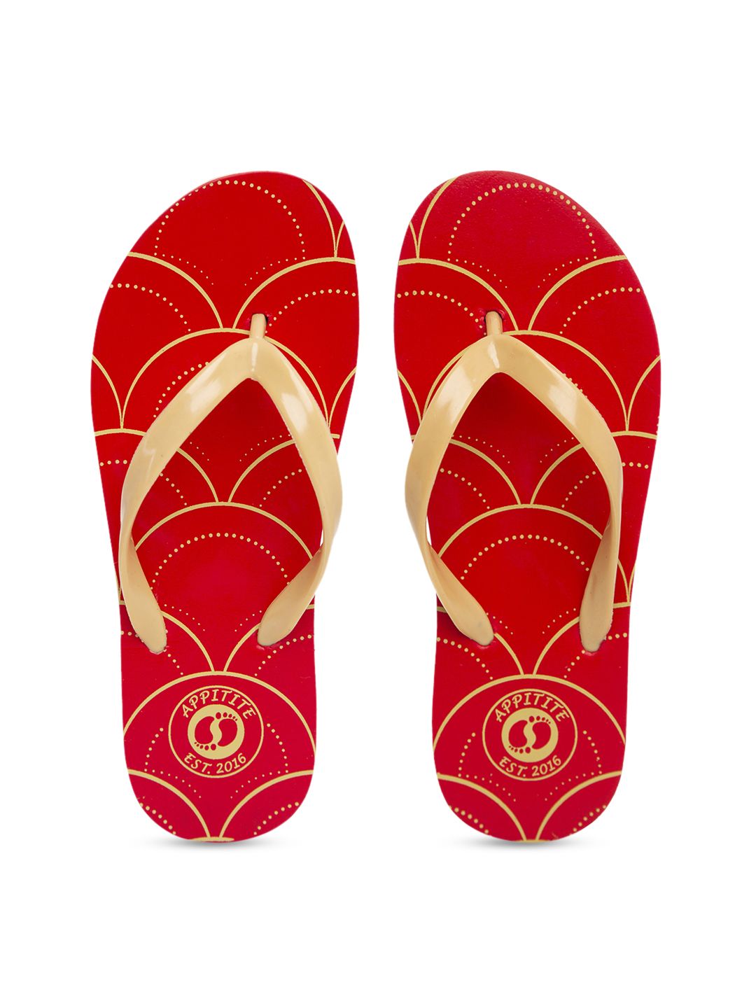 APPITITE Women Red & Peach-Coloured Printed Rubber Slip-On Price in India