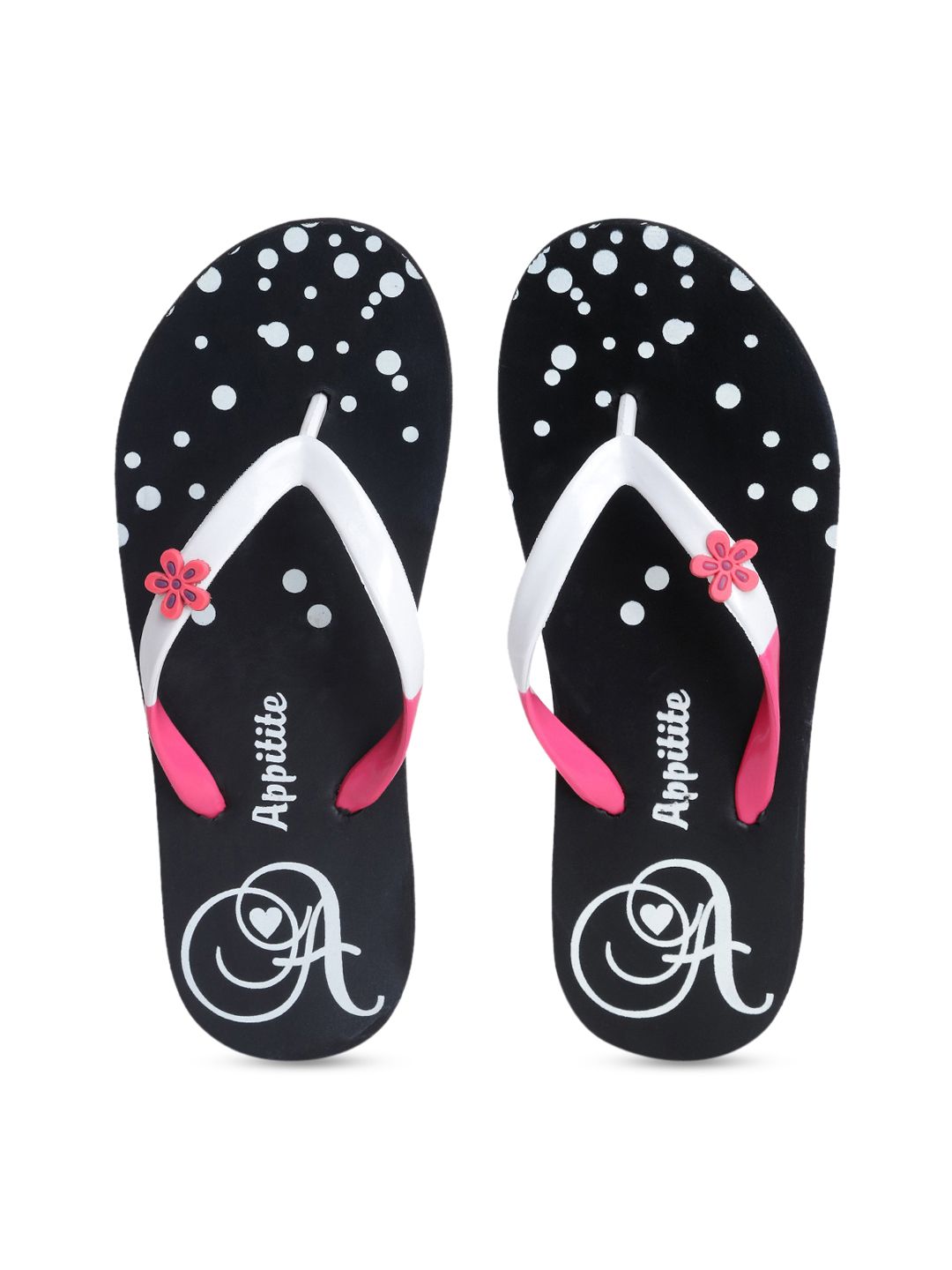 APPITITE Women Black & Pink Printed Rubber Thong Flip-Flops Price in India