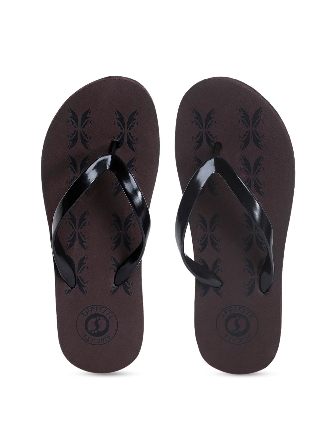 APPITITE Women Brown & Black Printed Rubber Thong Flip-Flops Price in India