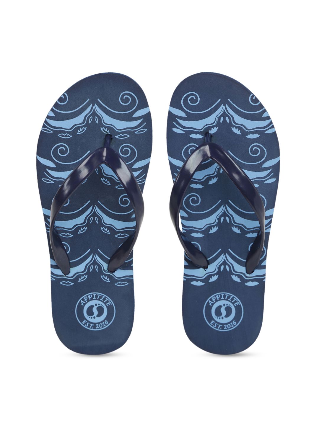 APPITITE Women Blue Printed Rubber Thong Flip-Flops Price in India