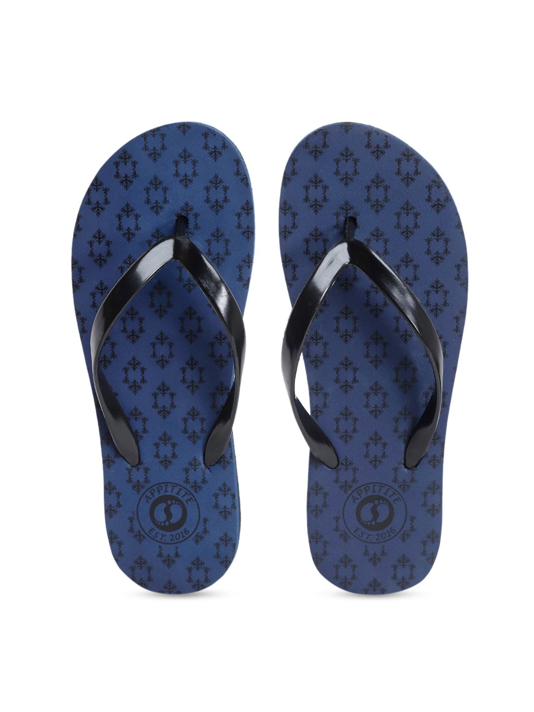 APPITITE Women Blue & Black Printed Rubber Thong Flip-Flops Price in India