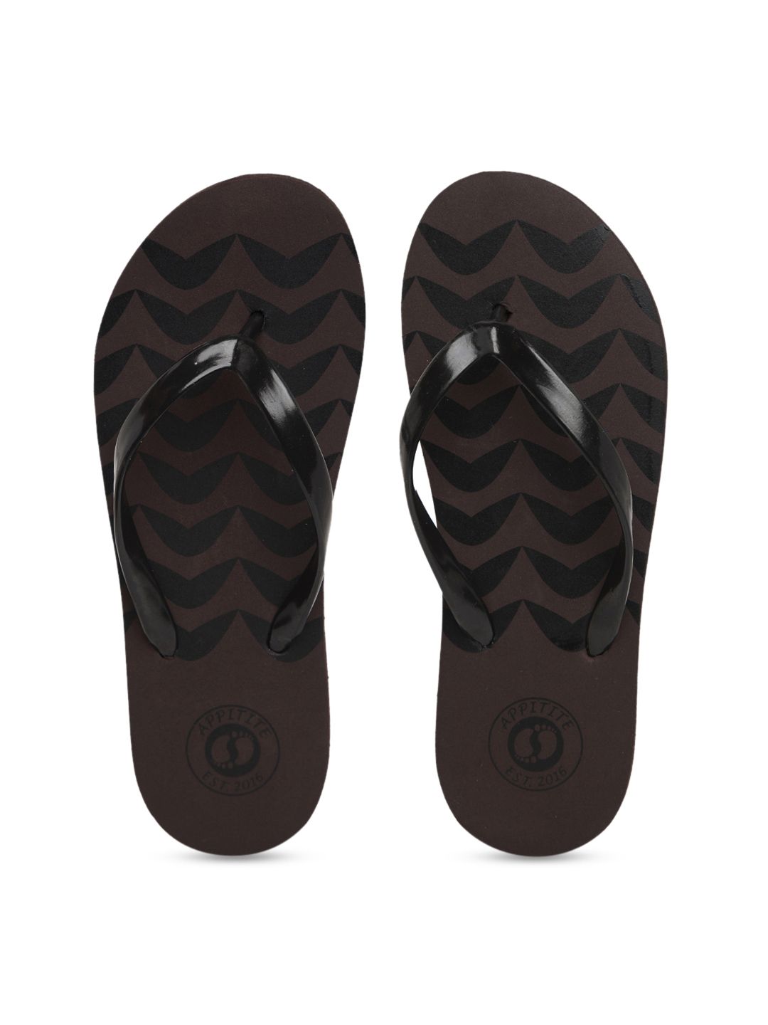 APPITITE Women Brown & Black Printed Rubber Thong Flip-Flops Price in India