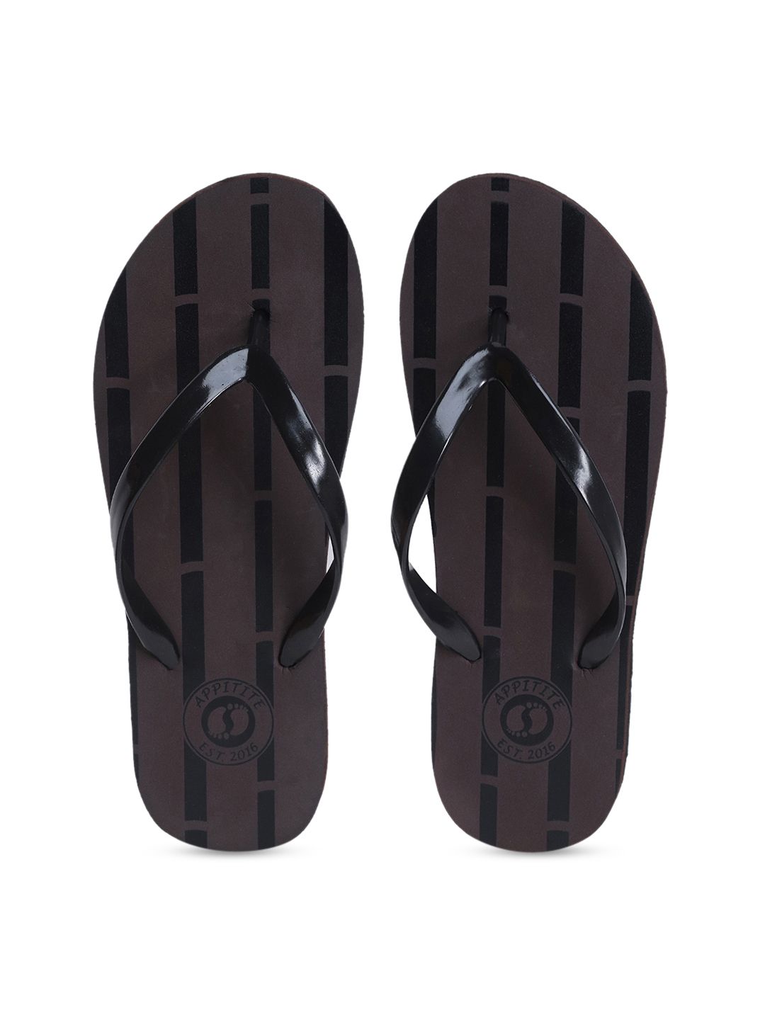 APPITITE Women Brown & Black Printed Rubber Thong Flip-Flops Price in India