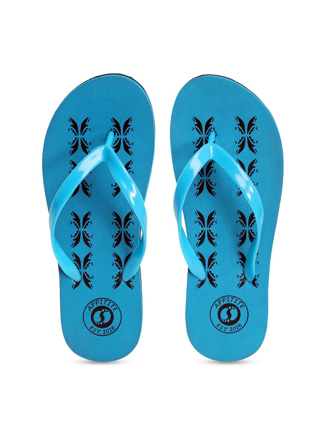 APPITITE Women Blue & Black Printed Rubber Thong Flip-Flops Price in India