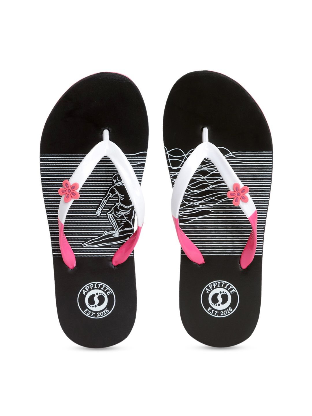 APPITITE Women Black & White Printed Rubber Thong Flip-Flops Price in India