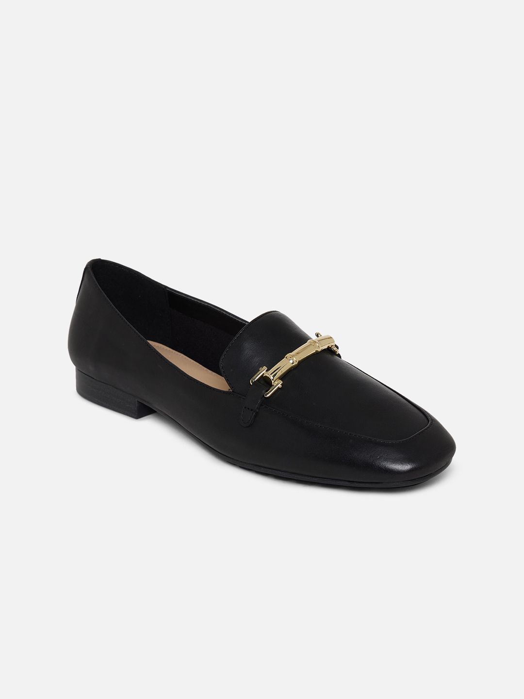 ALDO Women Black Solid Leather Loafers Price in India