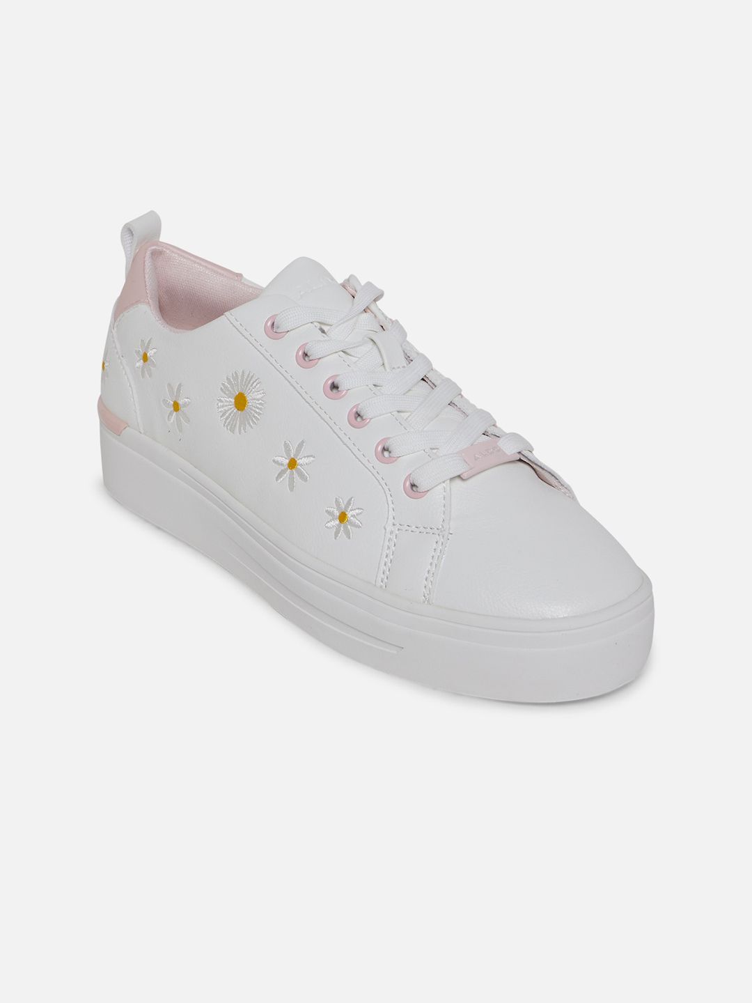 ALDO Women Pink & White Embroidered Sneakers Price in India