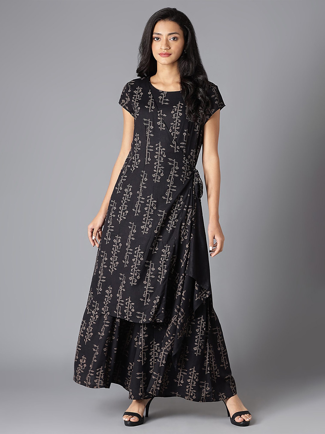 W Women Black Floral Printed Basic Jumpsuit Price in India