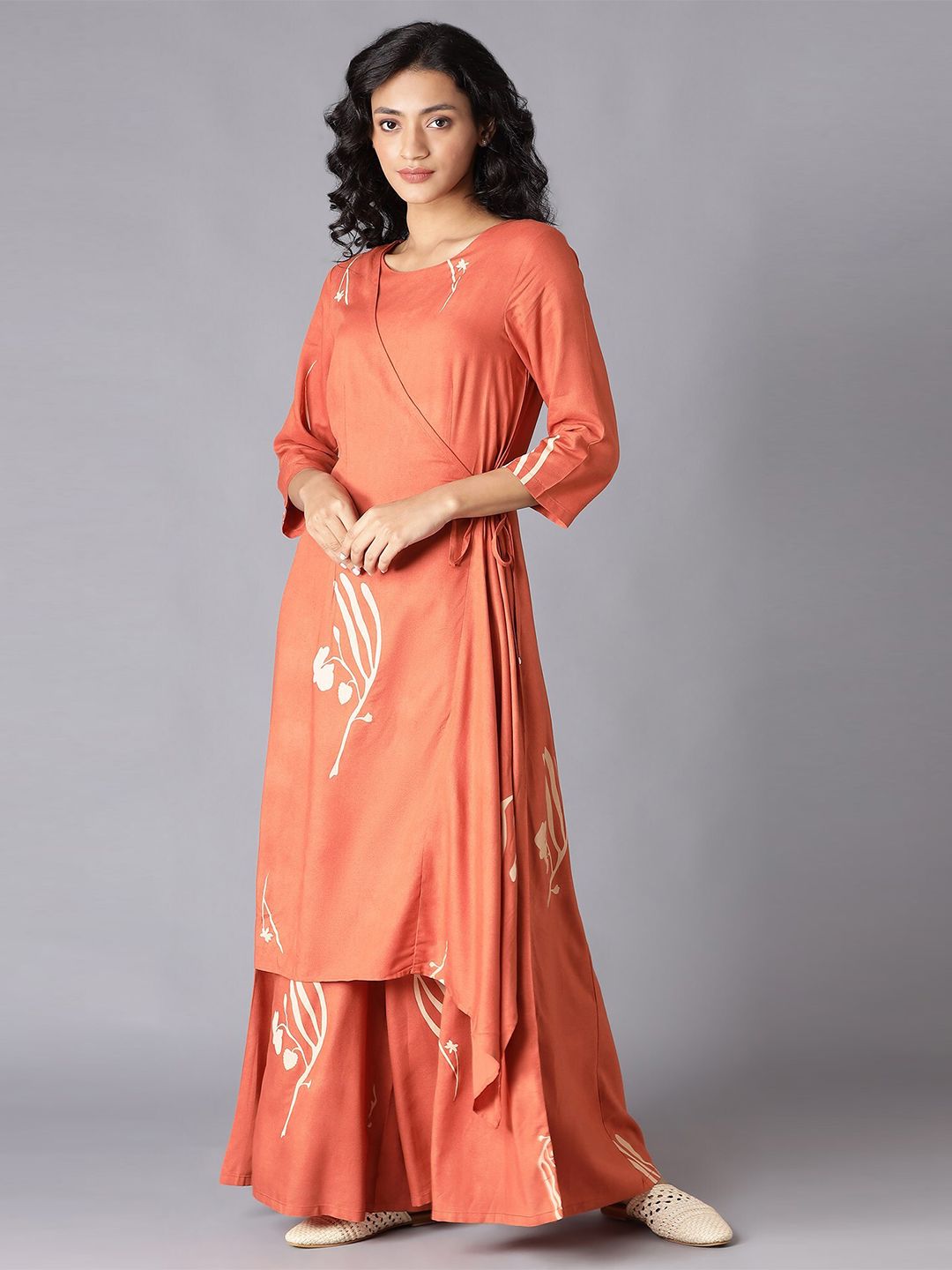 W Women Rust Orange Printed Layered Basic Jumpsuit Price in India