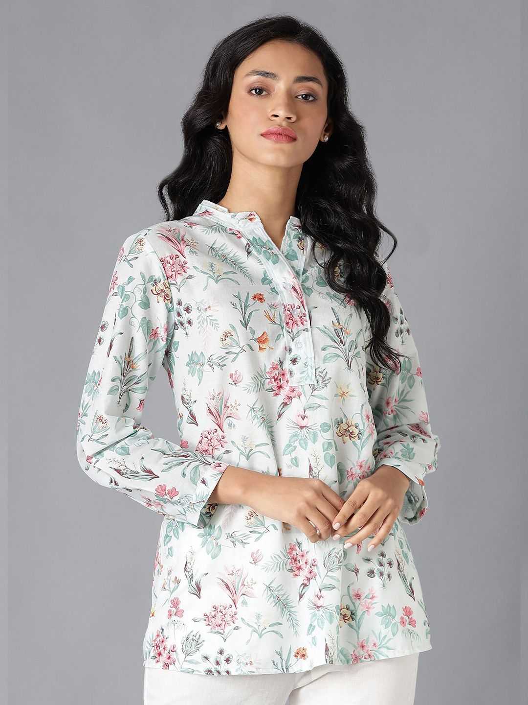 W Women Green Floral Printed Casual Shirt Price in India
