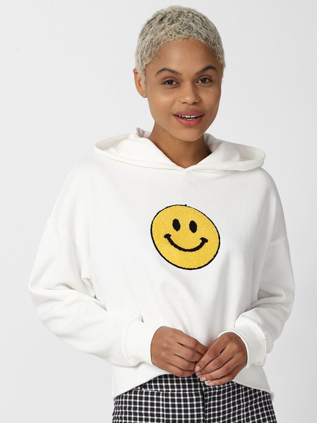 FOREVER 21 Women White Printed Hooded Sweatshirt Price in India