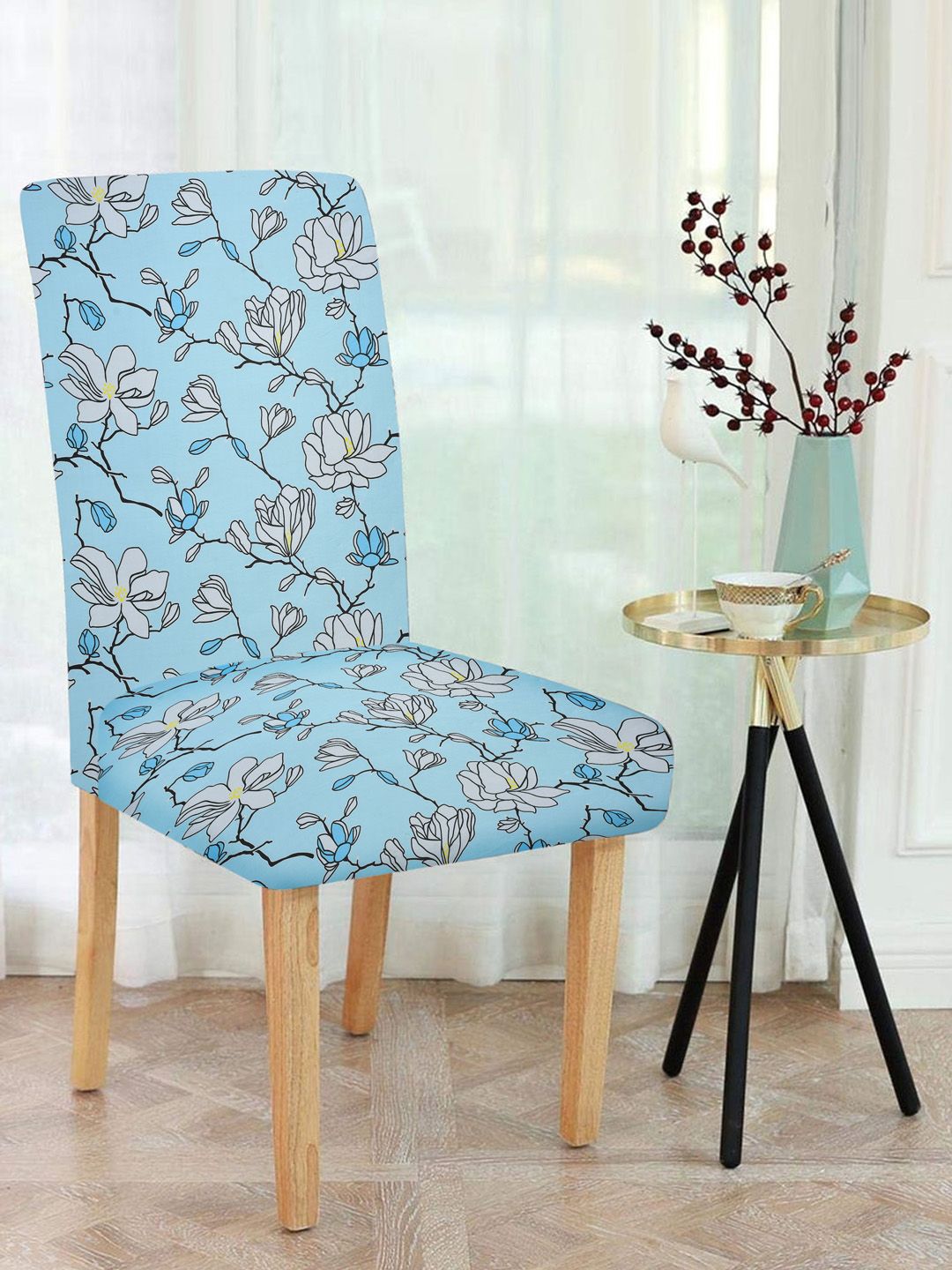 MULTITEX Set Of 6 Blue & Black Floral Printed Chair Cover Price in India
