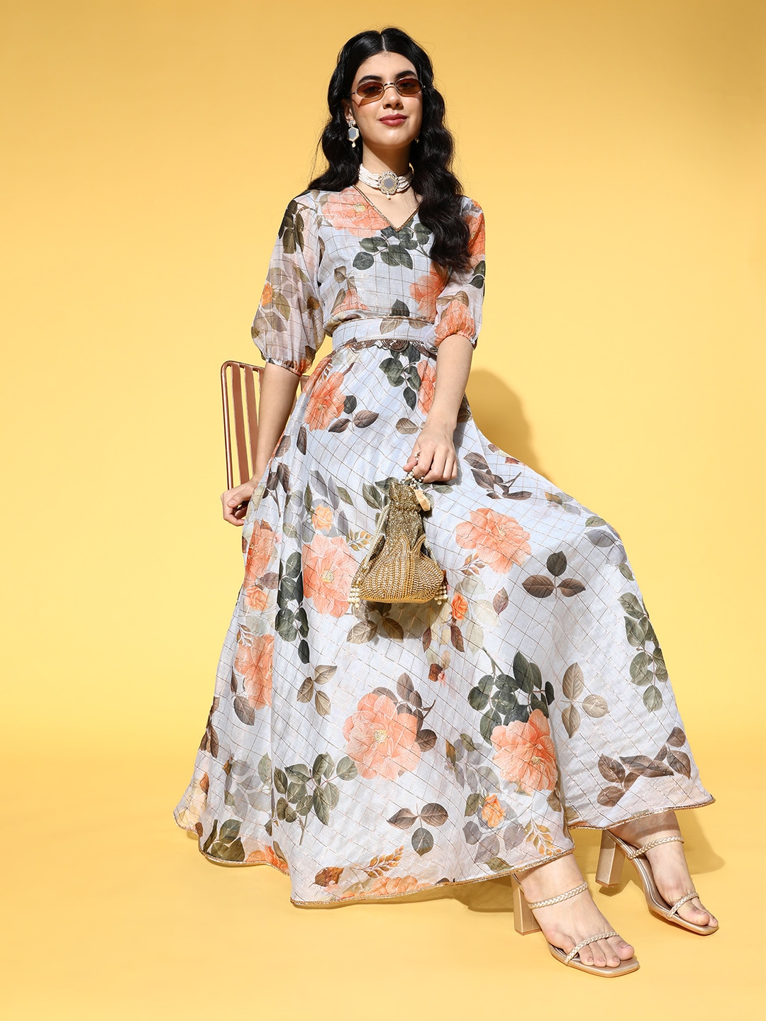 Inddus Women Beautiful Grey Floral Gown for Days Price in India