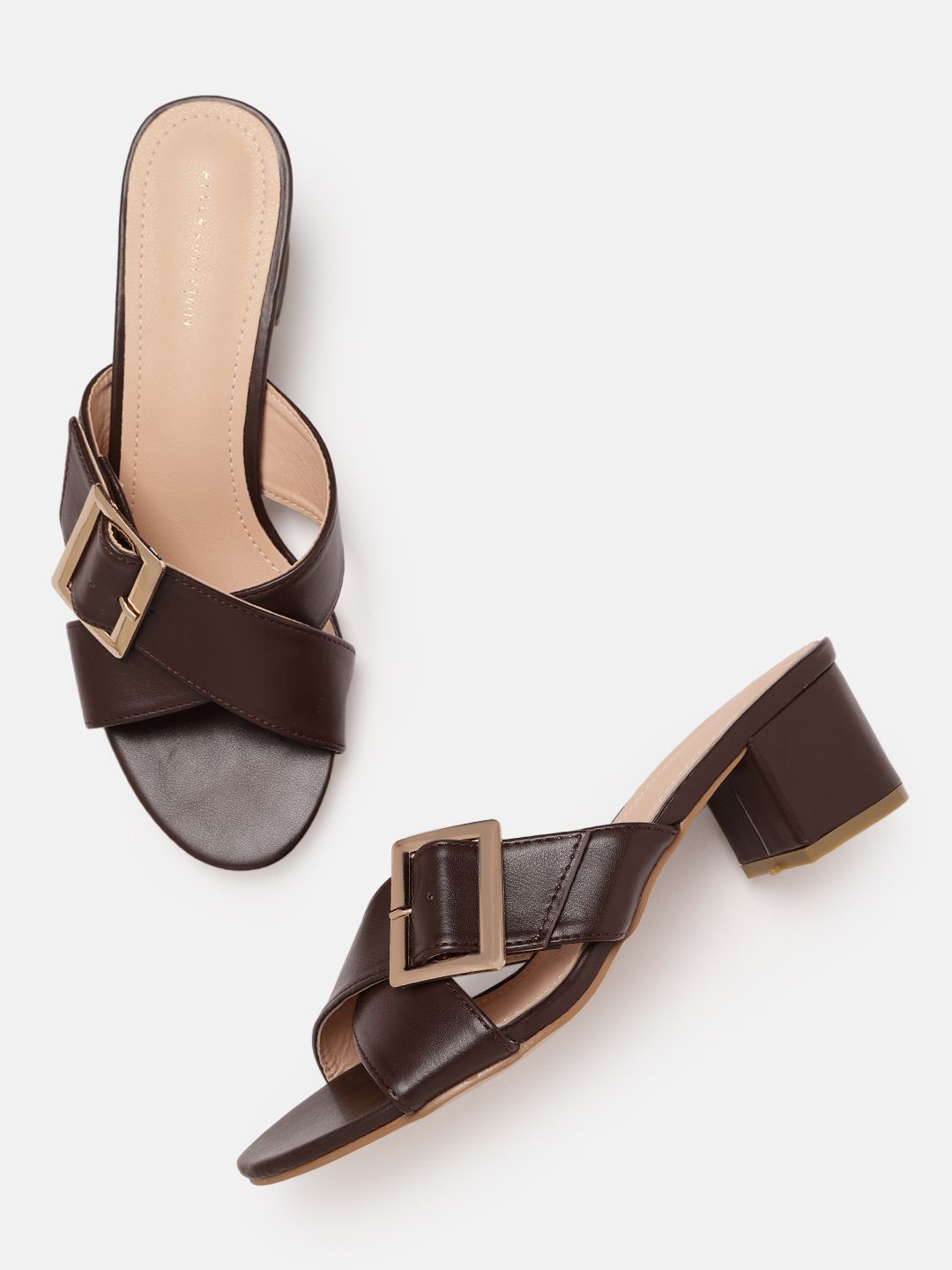 Allen Solly Women Coffee Brown Solid Criss-Cross Block Heels with Buckles Price in India