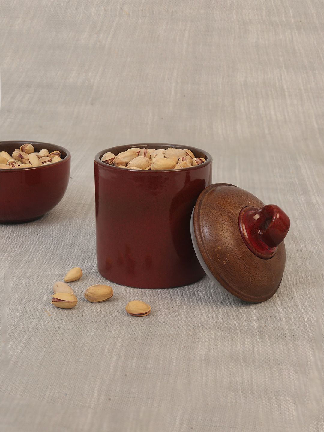 ellementry Red Ceramic Storage Jar With Wooden Lid Price in India