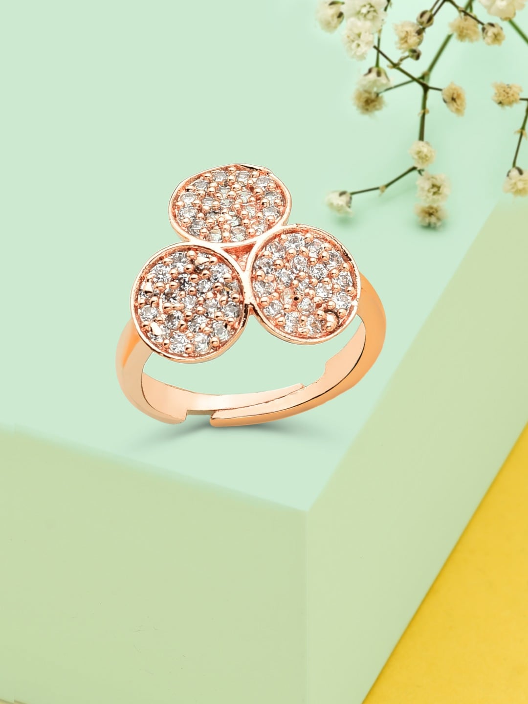 AMI Rose Gold-Plated White CZ-Studded Finger Ring Price in India