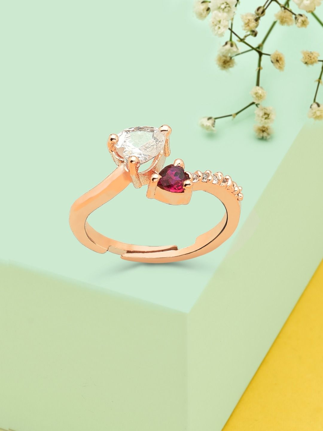 AMI Women Rose Gold -Plated White CZ-Studded Finger Ring Price in India
