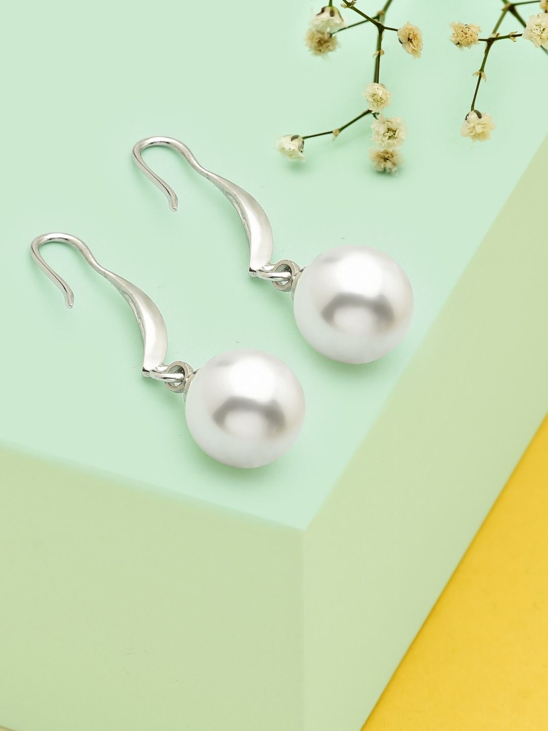 AMI Silver-Toned Contemporary Pearl Drop Earring Price in India