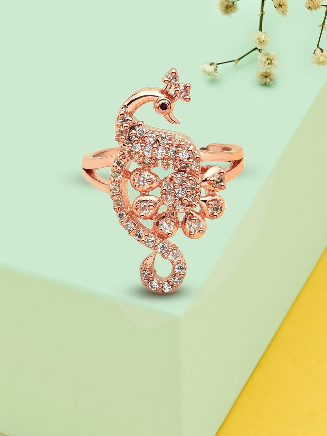 AMI Rose Gold-Plated Peacock Adjustable Ring Price in India