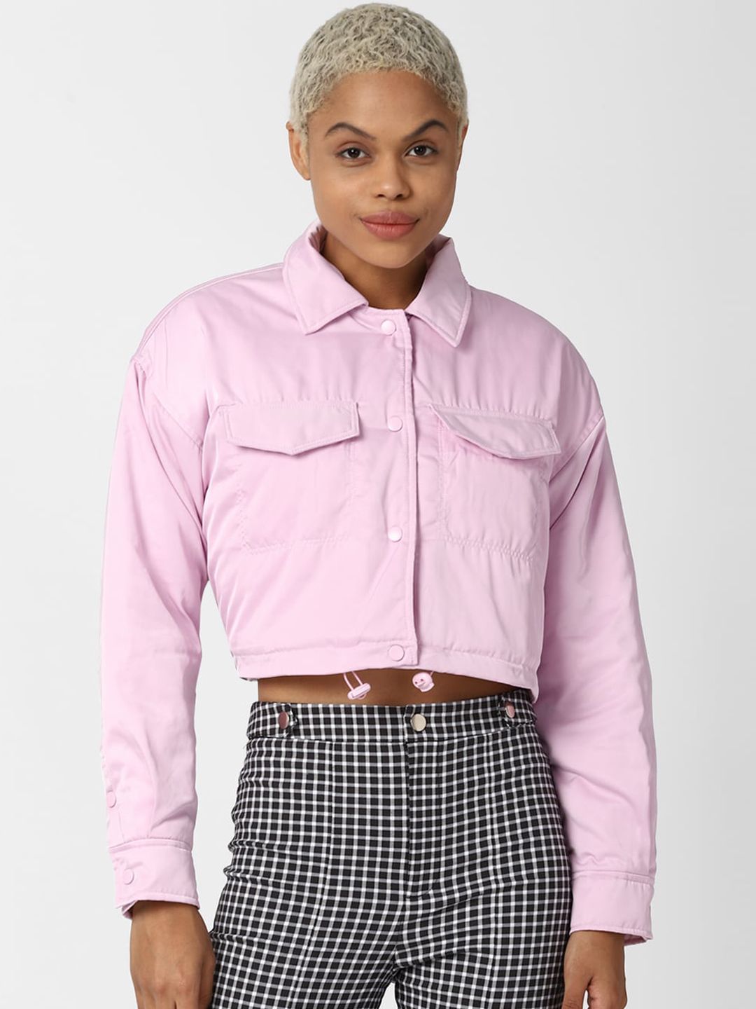 FOREVER 21 Women Pink Crop Tailored Jacket Price in India