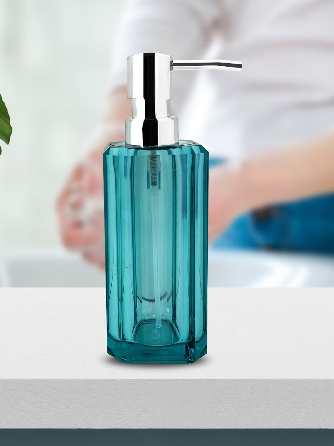 MARKET99 Blue & Silver-Toned Solid Soap Dispenser Price in India