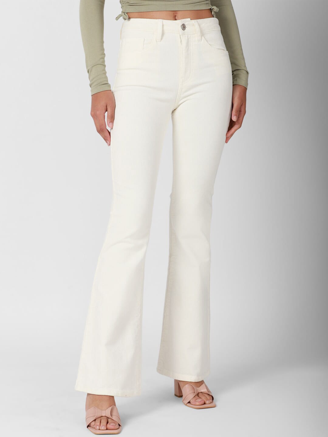 FOREVER 21 Women Off White Bootcut Jeans Price in India