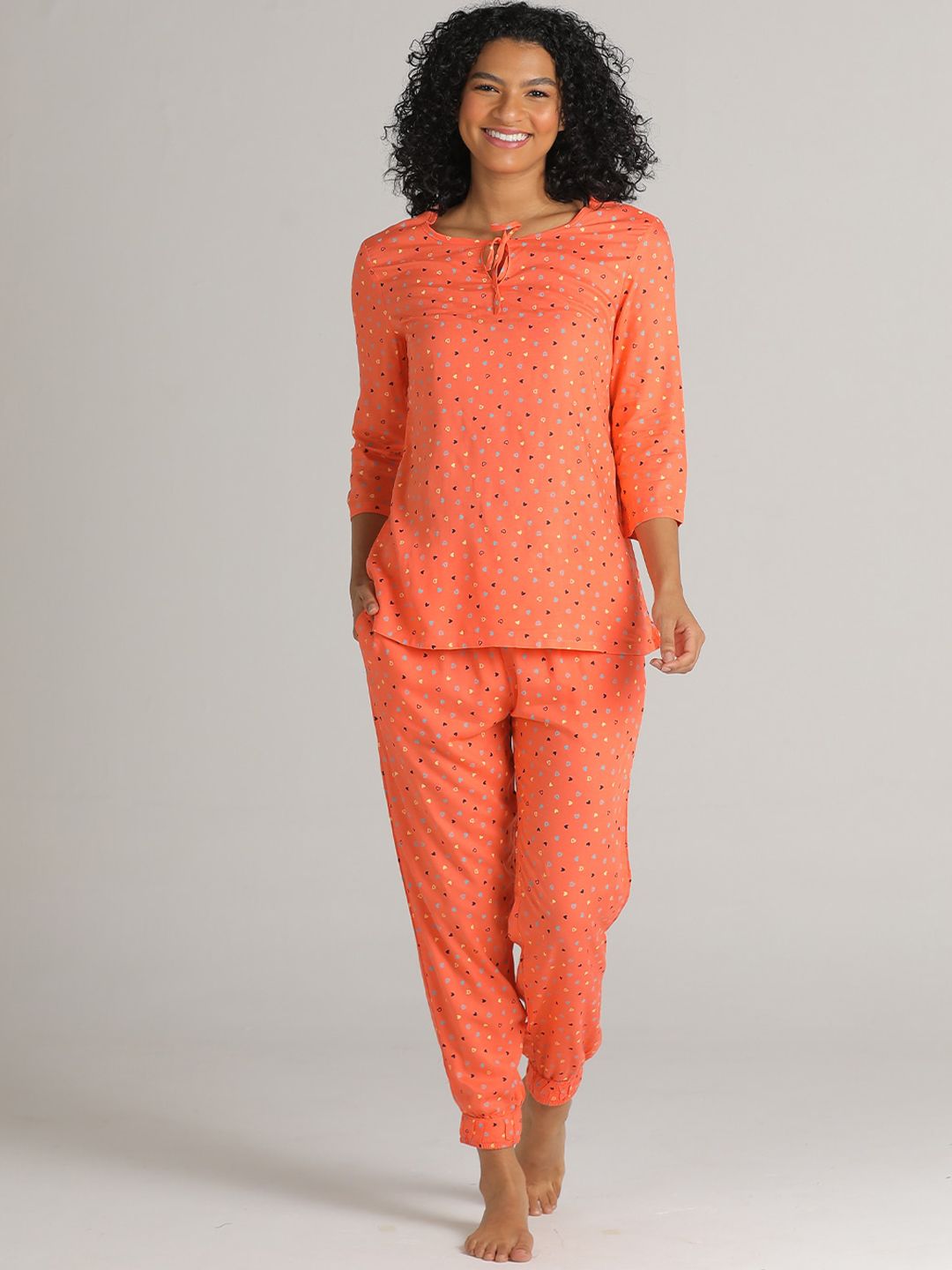 evolove Women Orange & Blue Printed Night suit Price in India