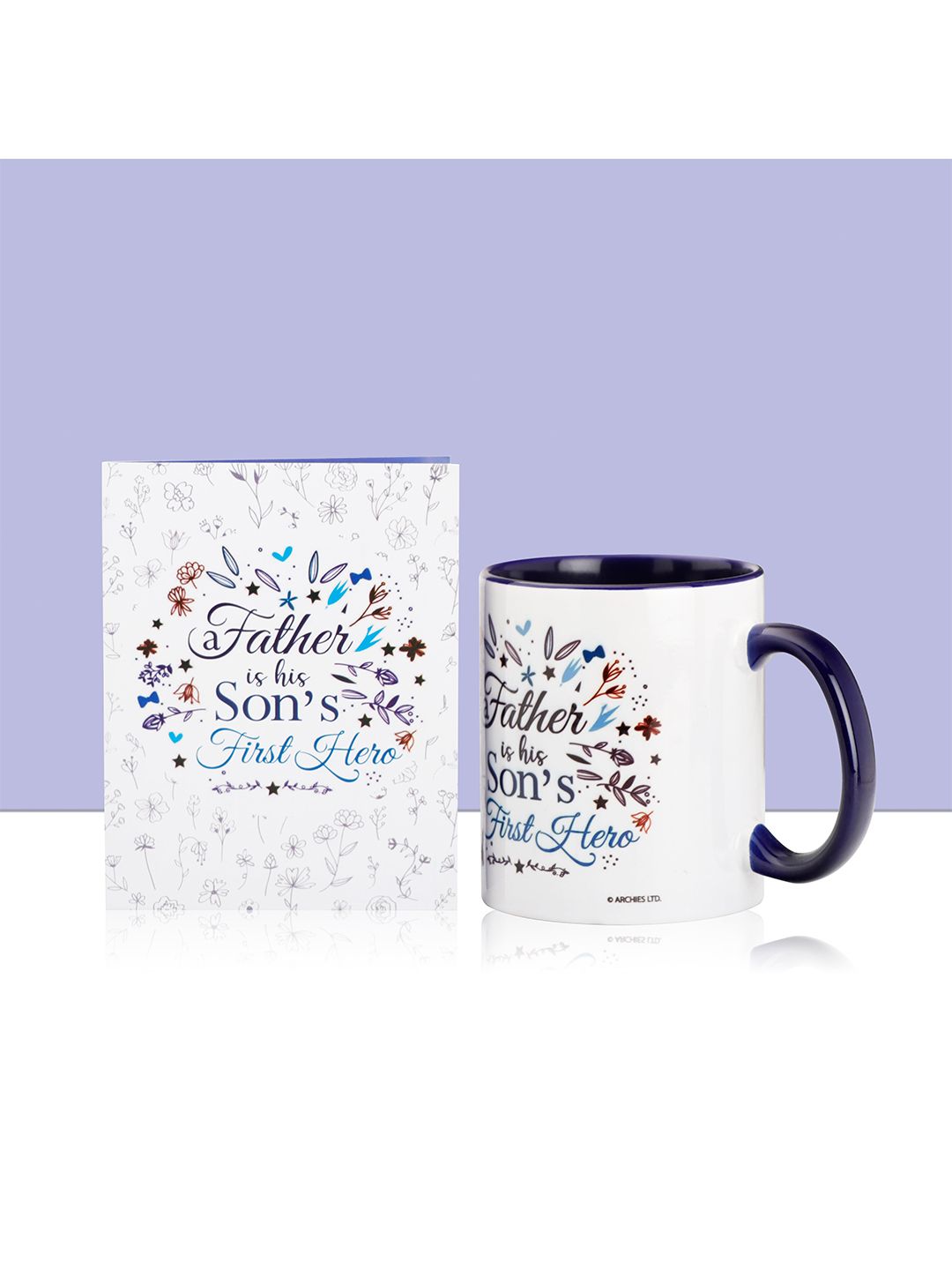Archies Blue & White Text or Slogans Printed Ceramic Glossy Mugs with Greeting Card Price in India