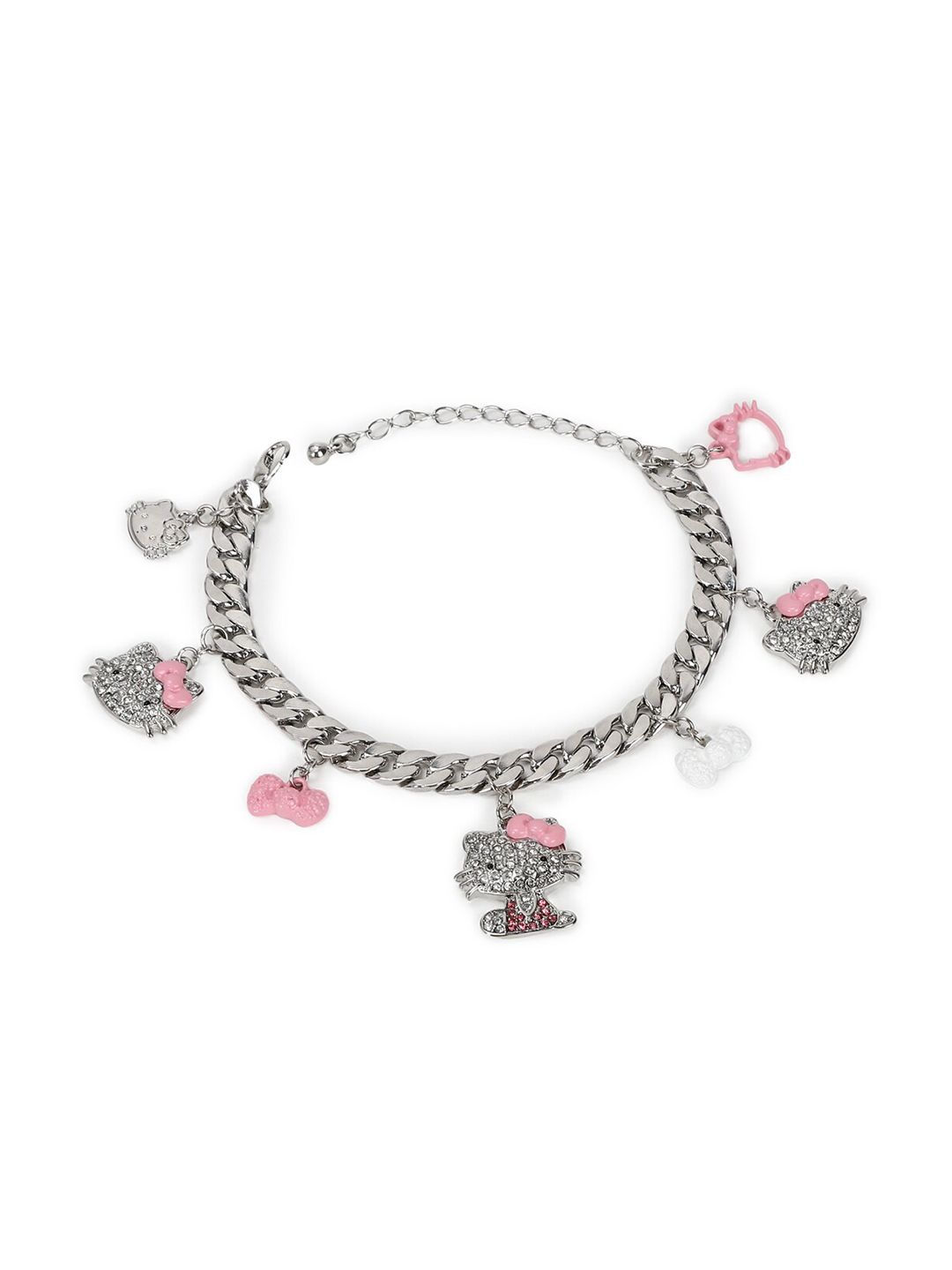 FOREVER 21 Women Silver-Toned & Pink Charm Bracelet Price in India