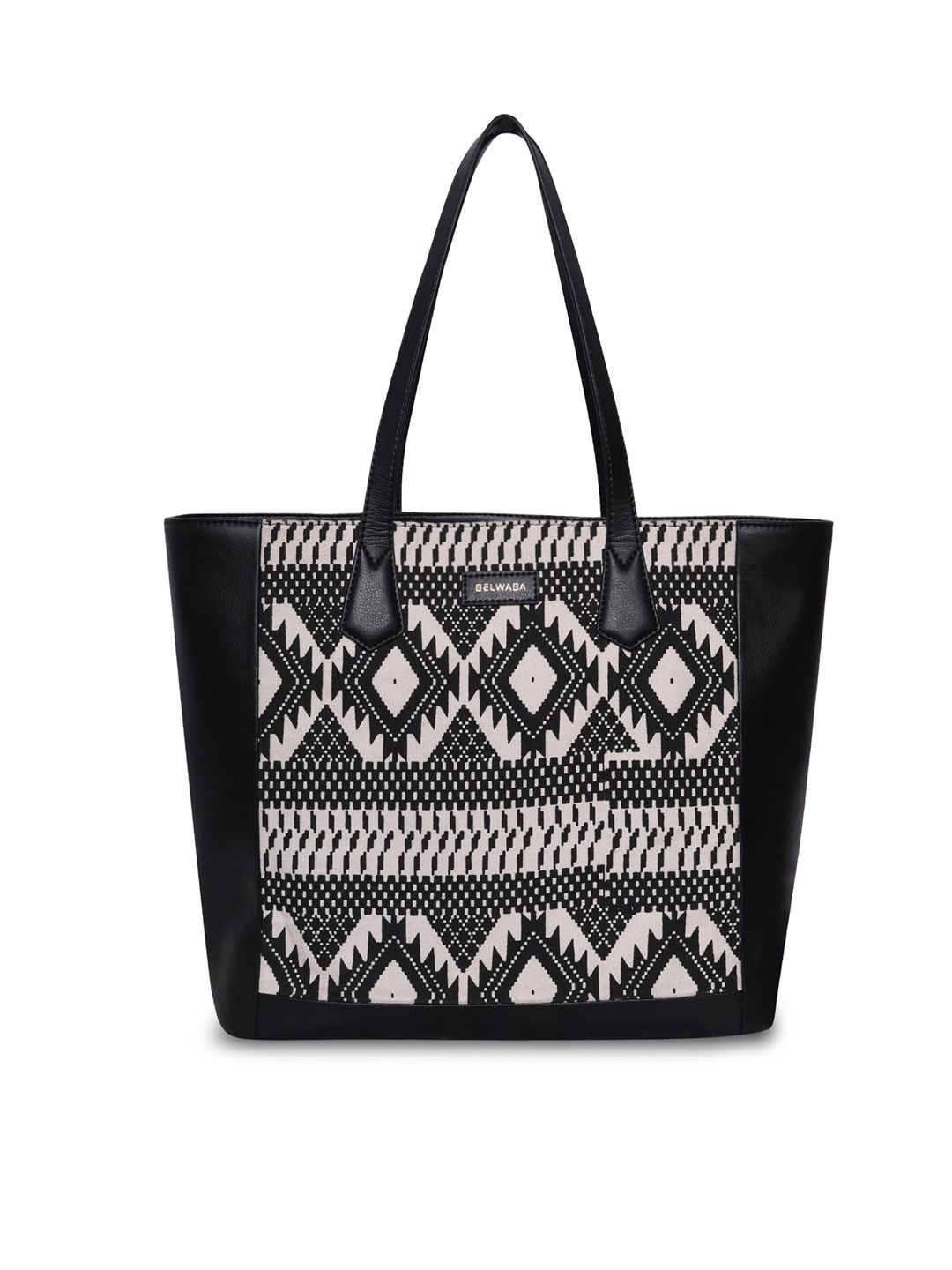 Belwaba Black Geometric Printed Oversized Structured Tote Bag Price in India