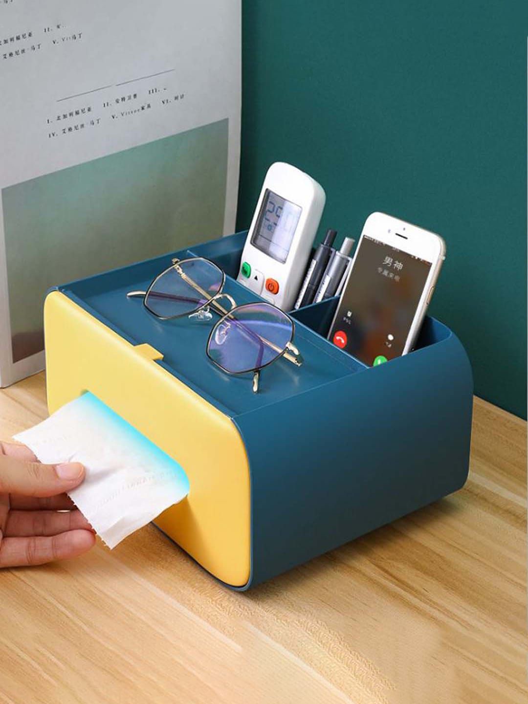 MARKET99 Sea Green Solid Tissue Box With Organiser Price in India