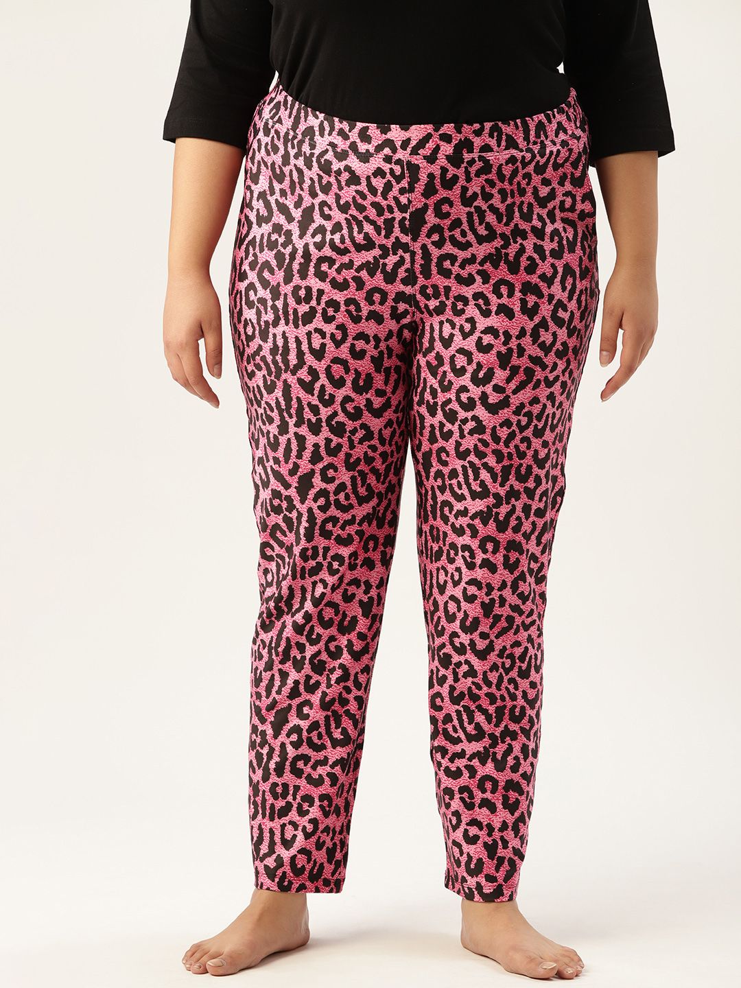 Amydus Women Plus Size Pink & Black Printed Lounge Pants Price in India