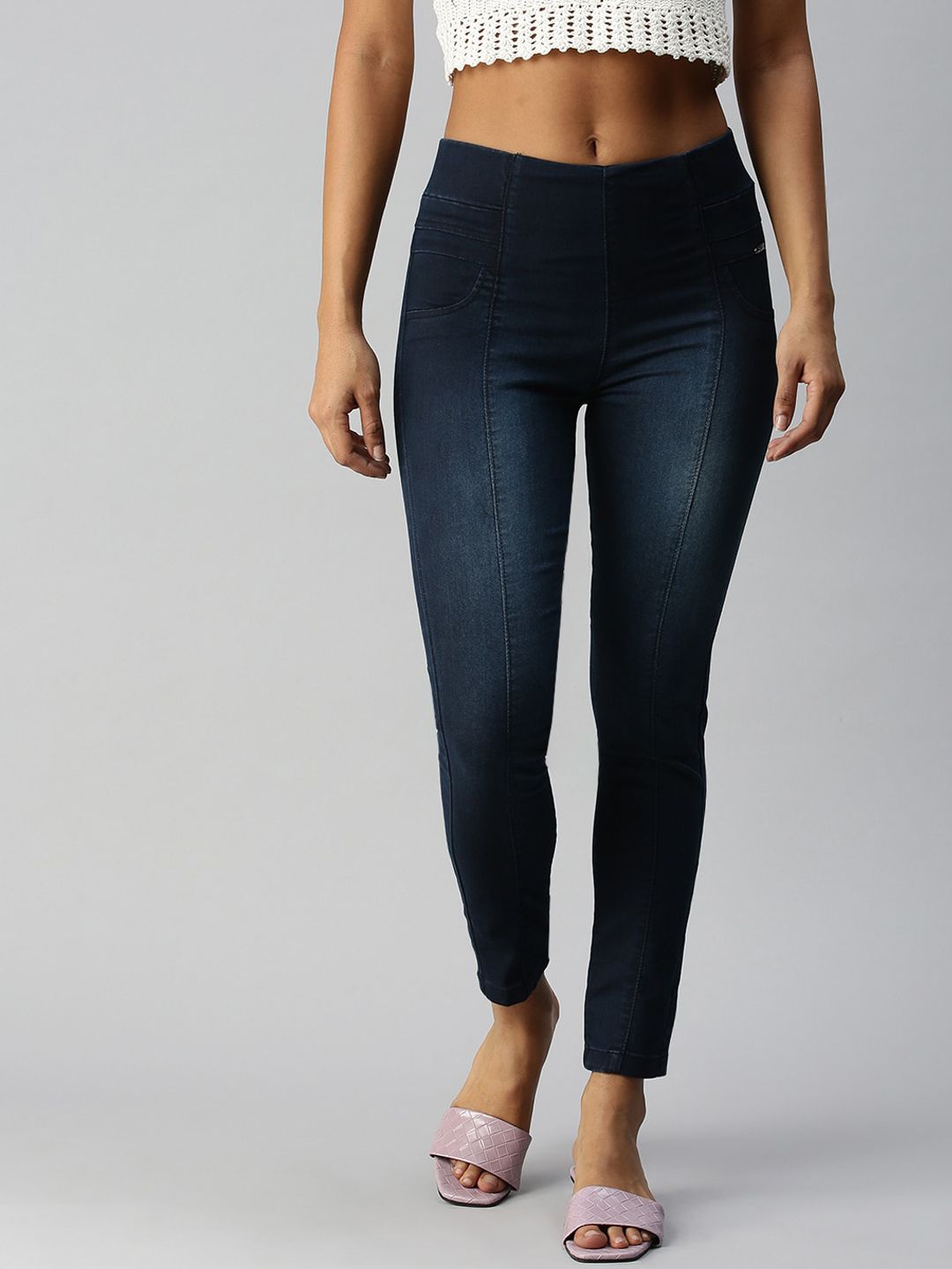 SHOWOFF Women Blue Skinny Fit High-Rise Light Fade Stretchable Jeans Price in India