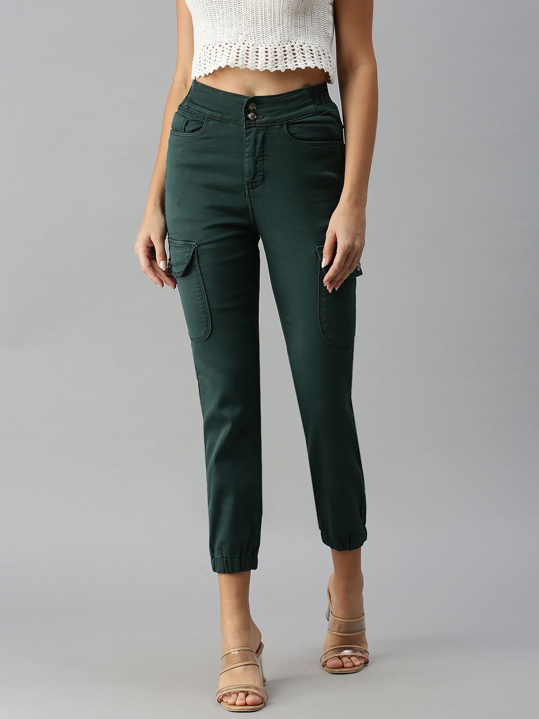 SHOWOFF Women Green Jogger High-Rise Stretchable Jeans Price in India