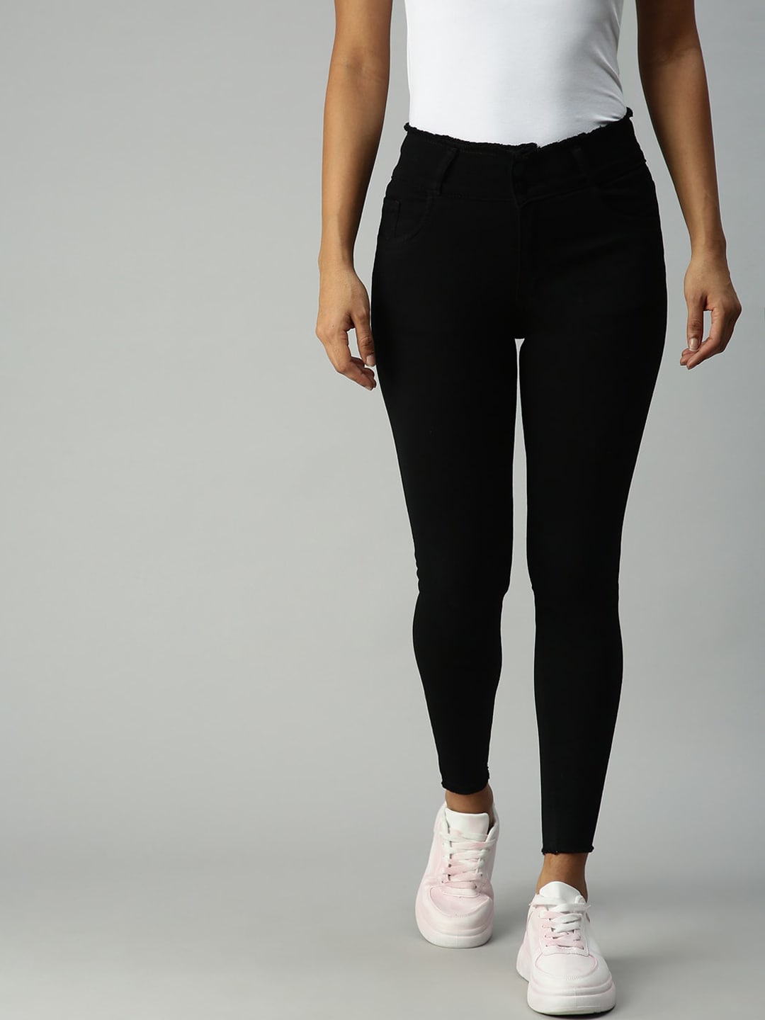 SHOWOFF Women Black Skinny Fit High-Rise Stretchable Jeans Price in India