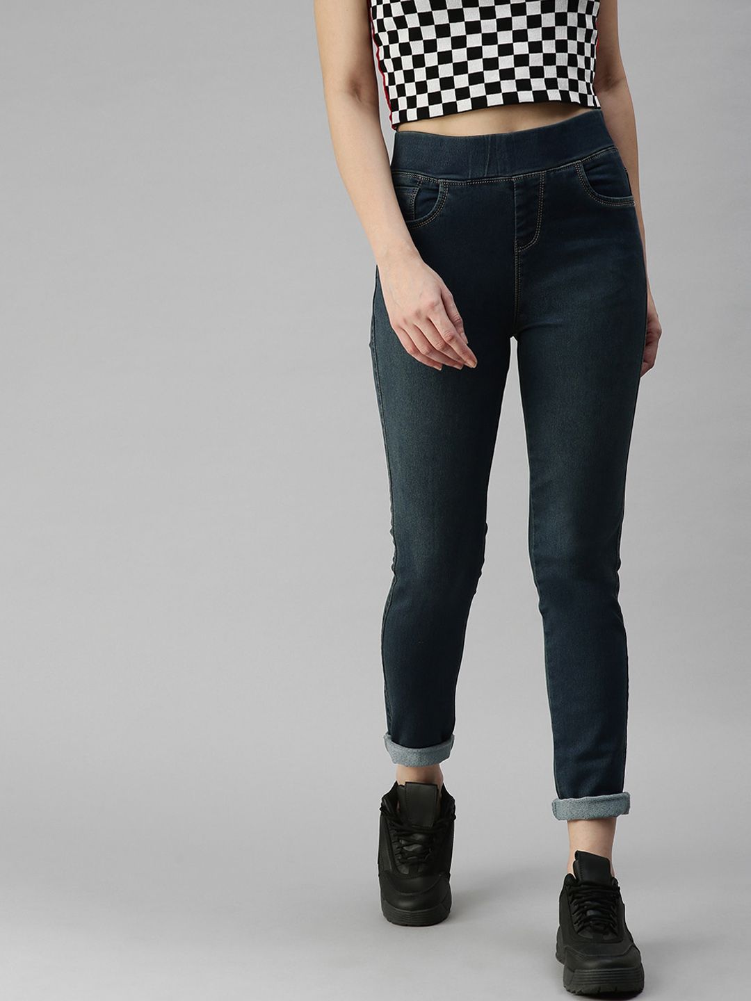 SHOWOFF Women Blue Skinny Fit High-Rise Stretchable Jeans Price in India