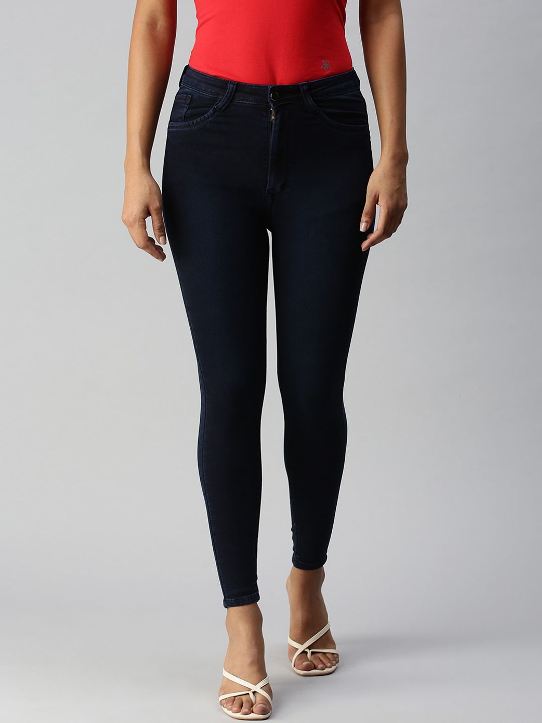 SHOWOFF Women Navy Blue Super Skinny Fit High-Rise Stretchable Jeans Price in India