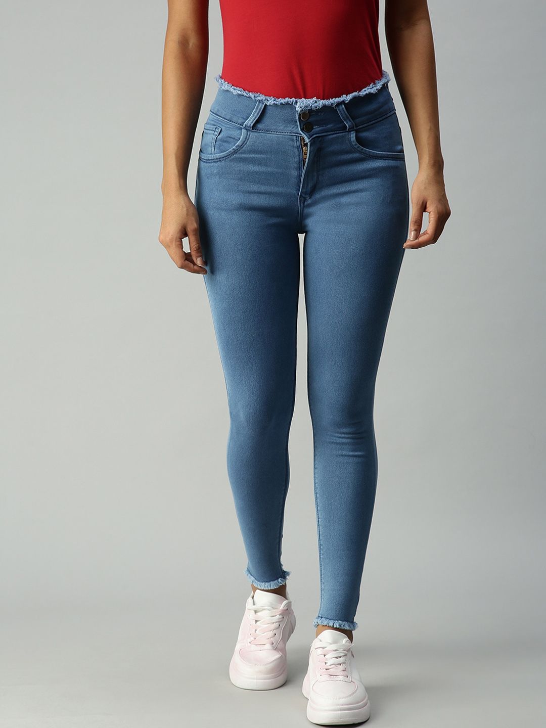 SHOWOFF Women Blue Skinny Fit High-Rise Stretchable Jeans Price in India