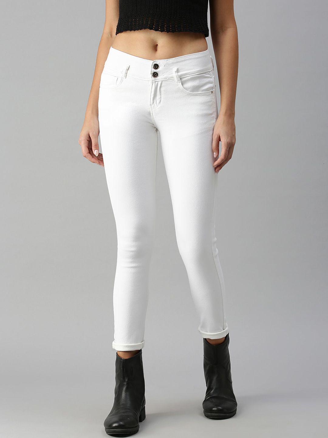 SHOWOFF Women White Skinny Fit High-Rise Stretchable Jeans Price in India