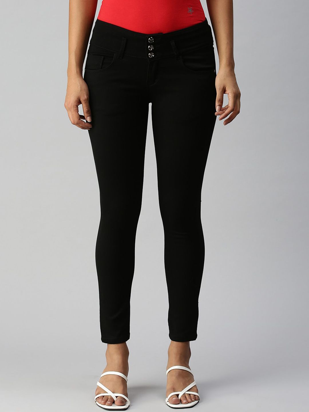 SHOWOFF Women Black Slim Fit Stretchable Cropped Jeans Price in India