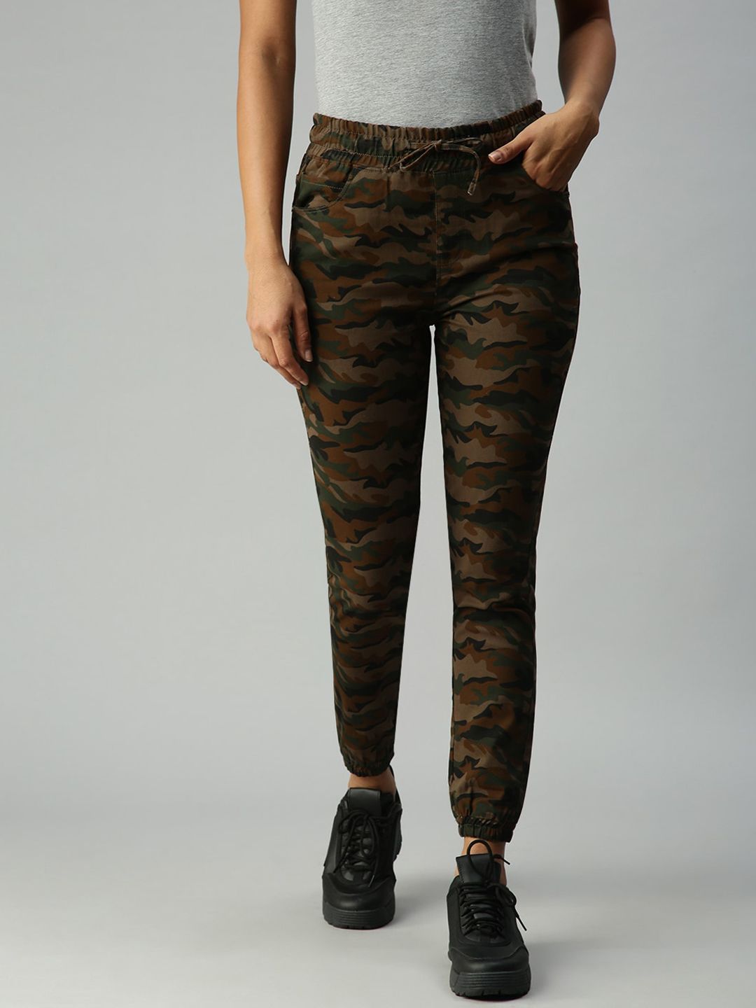 SHOWOFF Women Brown Jogger High-Rise Stretchable Jogger